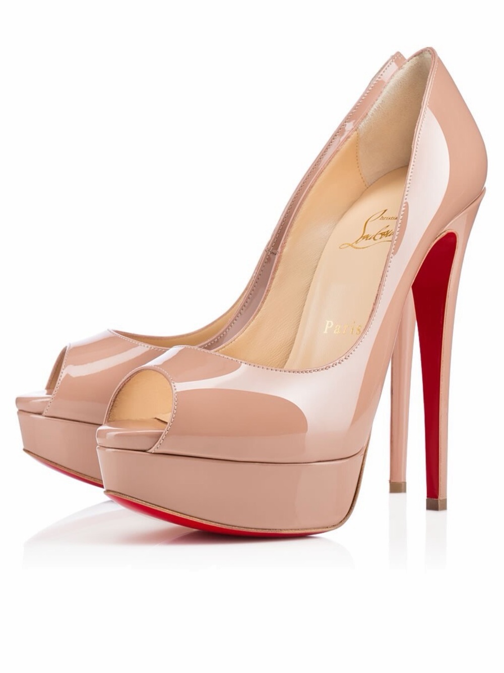Christian Louboutin Nude Patent Peep-Toe Platform Pump